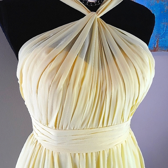 Azazie/ Yellow/ Sheer/ Halter Maxi Dress - Picture 5 of 10